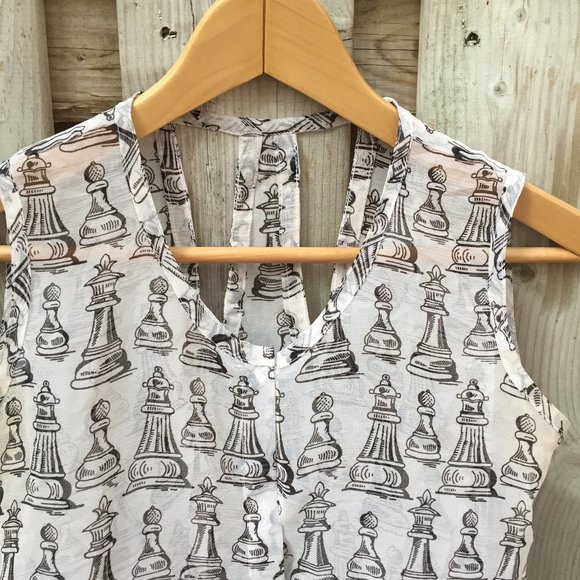 Chess print handmade sheer cream blouse - size S - Picture 2 of 5